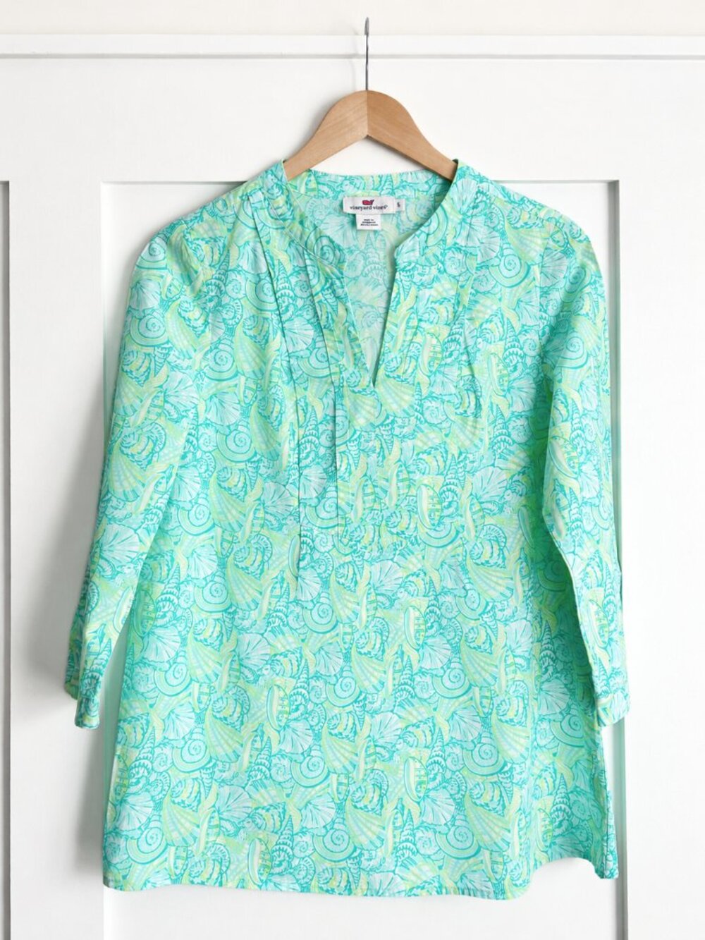 Vineyard Vines Shell Print Tunic Top Size Small Cotton Blue & Green Coastal